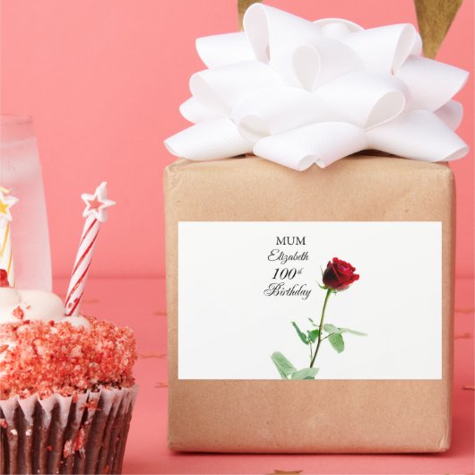 母100誕生日赤バラパーソナライズされた花 長方形シール (パーティー)