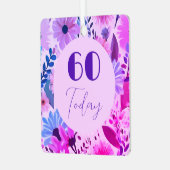 母60誕生日ピンク、青、紫の花 メタルオーナメント (正面左)