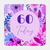 母60誕生日ピンク、青、紫の花 メタルオーナメント (正面)