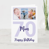 母70誕生日紫のスクリプトフォトコラージュ カード (正面)