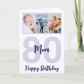 母80誕生日紫のスクリプトフォトコラージュ カード (正面)
