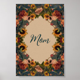 "母"母の日ひまわりエレガントヴィンテージ ポスター