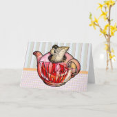 母、母の日、ティーポットのかわいいマウス カード (黄色い花)