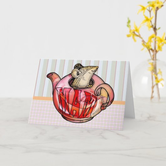 母、母の日、ティーポットのかわいいマウス カード (黄色い花)