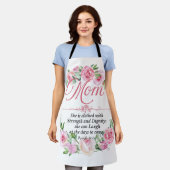母 – 箴言31:25母の日バイブルバラ エプロン (着用した状態)