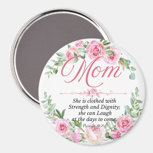 母 – 箴言31:25母の日バイブルバラ マグネット (正面/裏面)