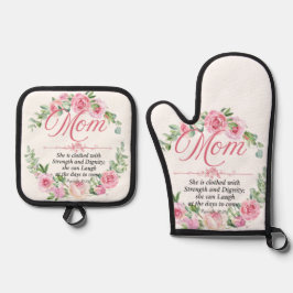 母 – 箴言31:25母の日バイブルバラ 鍋つかみ&鍋敷きセット