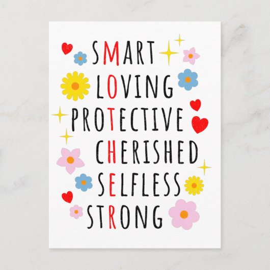 母：頭字語を作る形容詞のかわいいリスト ポストカード (正面)