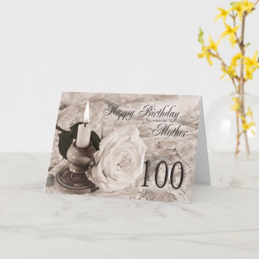 母、100のためのバースデー・カード。 蝋燭は上がり、 カード (黄色い花)
