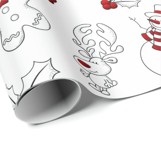 毎年のクリスマスキャラクター 赤と白 ラッピングペーパー (ロールコーナー)