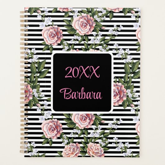 毎年のピンクのバラのパーソナライズ日付 プランナー手帳 (正面)