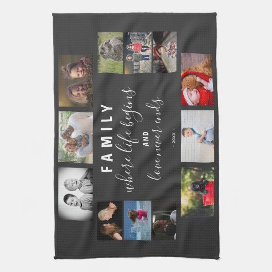 毎年の家族記念ことわざ12フォトコラージュ キッチンタオル (縦)