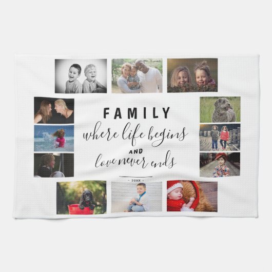 毎年の家族記念ことわざ12フォトコラージュ キッチンタオル (横)