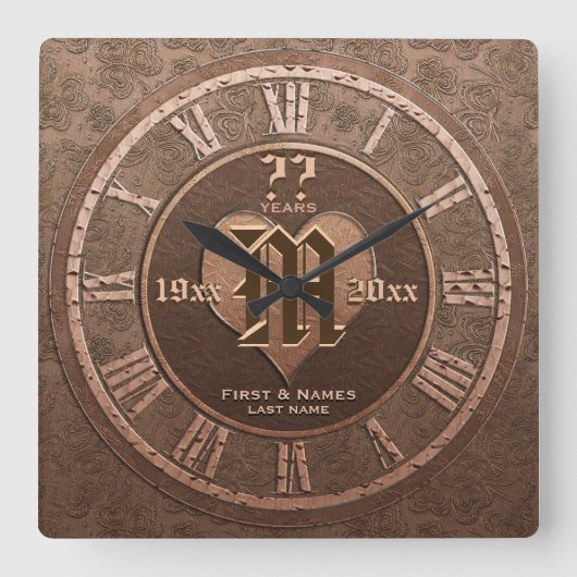 毎年ヴィンテージ銅賞記念日結婚 スクエア壁時計 (正面)