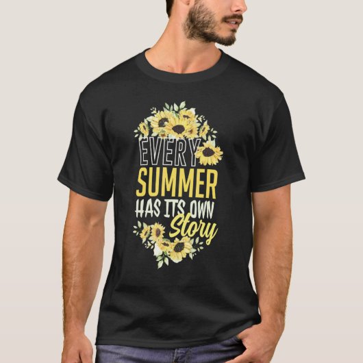 毎年夏には独自の物語ひまわりグラフィックがある Tシャツ (正面)