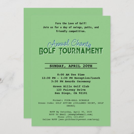 毎年恒例のチャリティートーナメントゴルフ招待状 招待状 (正面/裏面)