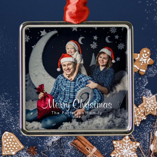 毎年恒例の家族の写真と名前メリークリスマス メタルオーナメント