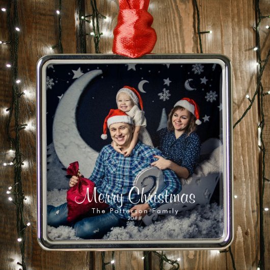毎年恒例の家族の写真と名前メリークリスマス メタルオーナメント
