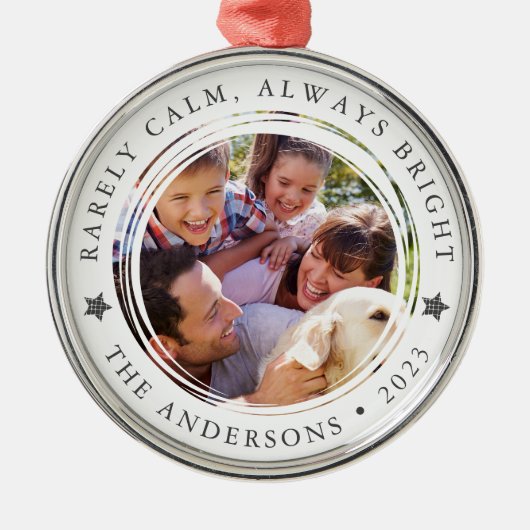 毎年恒例の家族の写真まれに落ち着いて常に明るい メタルオーナメント (正面)