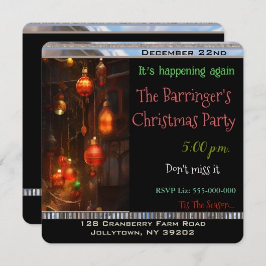 毎年恒例の暖かいグローのクリスマスパーティー 招待状 (正面/裏面)