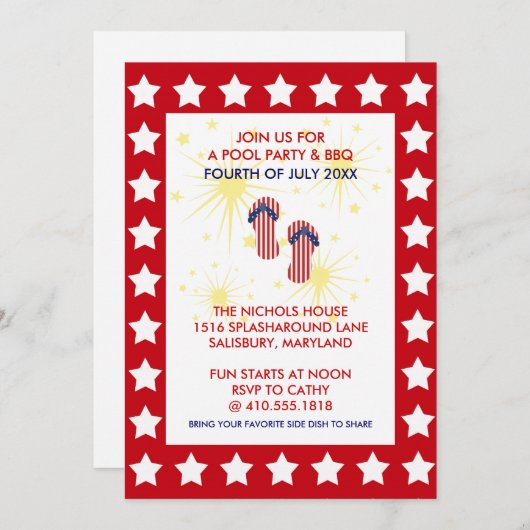 毎年7月4日のパーティの招待状 招待状 (正面/裏面)