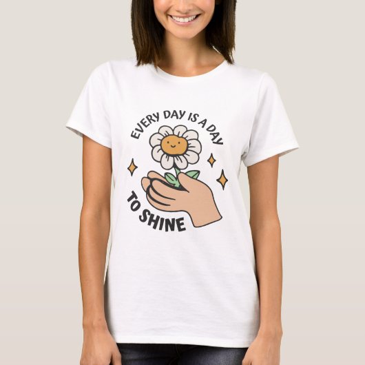毎日がデイジーの花を手に輝く日 Tシャツ (正面)