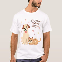 毎日がナショナルペットデー – 犬と猫のデザイン Tシャツ