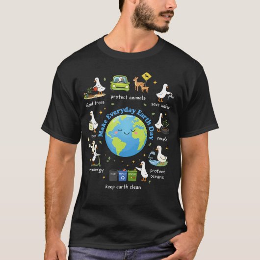 毎日が地球の日 かわいいガチョウ 自然 Tシャツ (正面)