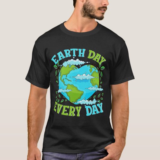 毎日が地球の日 ハート型の世界 Tシャツ (正面)