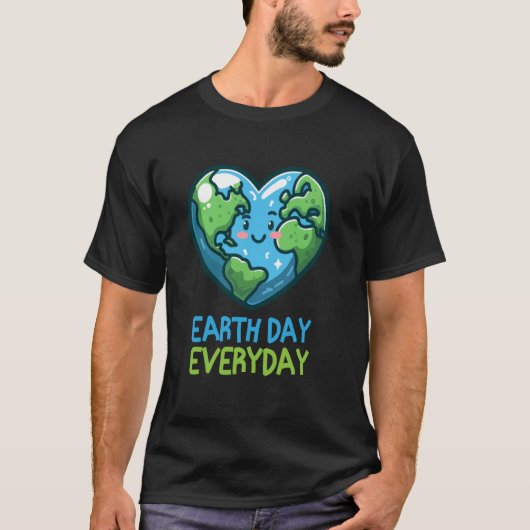 毎日が地球の日 2025 デザイン ハート型の地球 Tシャツ (正面)