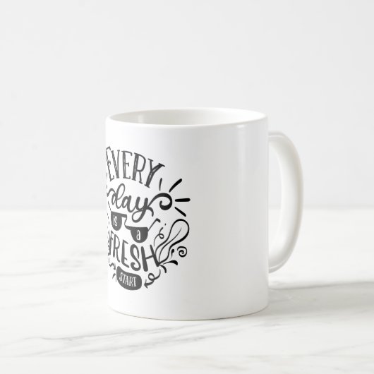 毎日が新しいスタートやる気を起こさせるレタリング コーヒーマグカップ (正面右)