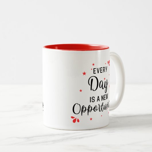 「毎日が新しい機会やる気を起こさせる」 ツートーンマグカップ (正面右)