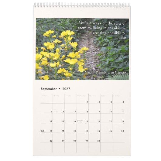 毎日が良い日である – Zen Center Calendar カレンダー (9月 2027)