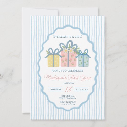 毎日が贈り物 ファーストバースデー グランミレニアル 招待状 (正面)