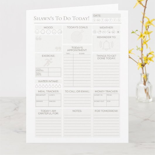 毎日のパーソナライズされたプランナーのダウンロード カード (黄色い花)