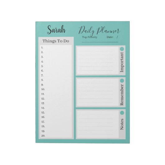 毎日のプランナーリマインダーを一覧表示するティール(緑がかった色) ノートパッド (回転)