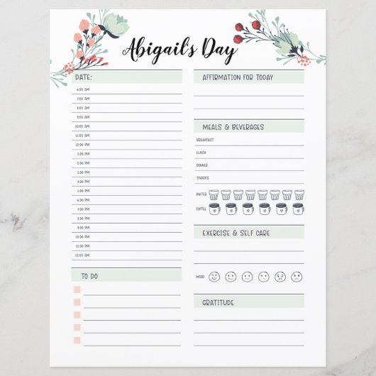 毎日のプランナー時間ブロック午前6時から午前12時 (正面)