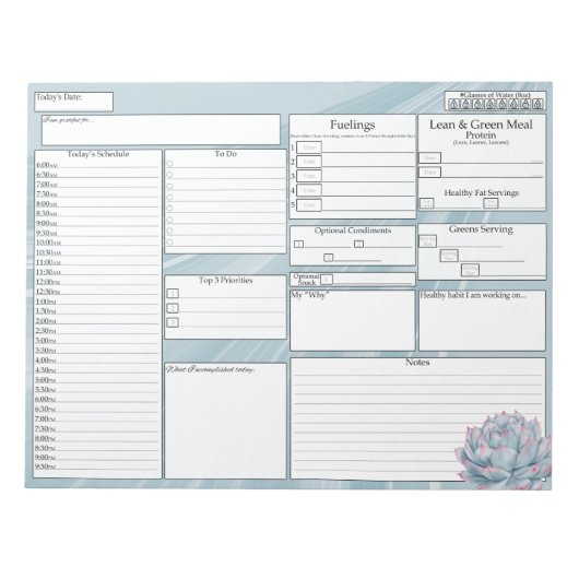 毎日のプランナー- 5と1フードトラッカー – Succulent N ノートパッド (正面)