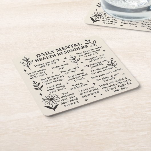 毎日のメンタルヘルスのリマインダー スクエアペーパーコースター (アングル)