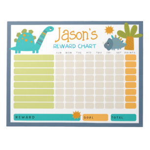 毎日のルーチンのための可愛い恐竜の子供の報酬チャート ノートパッド