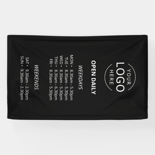 毎日の営業時間を開くロゴストアの看板 横断幕 (横)