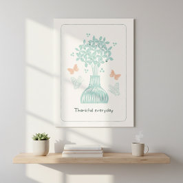 毎日の感謝淡い色の：蝶とフローラ ポスター