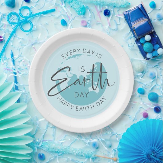 毎日は地球の日のタイポグラフィと地球 ペーパープレート (パーティー)