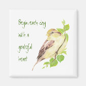 毎日を始める感謝のハートやる気を起こさせる雀 マグネット (正面)