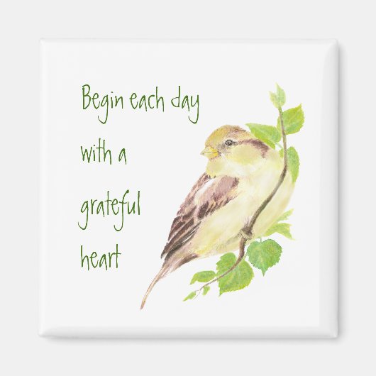 毎日を始める感謝のハートやる気を起こさせる雀 マグネット (正面)