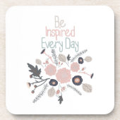 毎日インスパイア植物花ピンク灰色 コースター (正面)