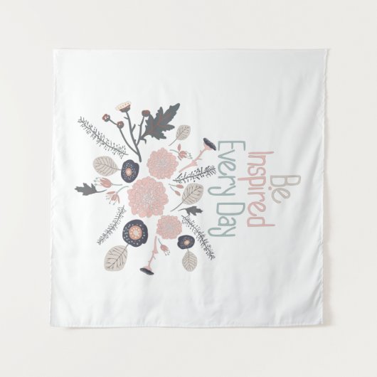 毎日インスパイア植物花ピンク灰色 タペストリー (正面(横))