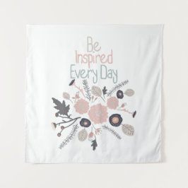 毎日インスパイア植物花ピンク灰色 タペストリー