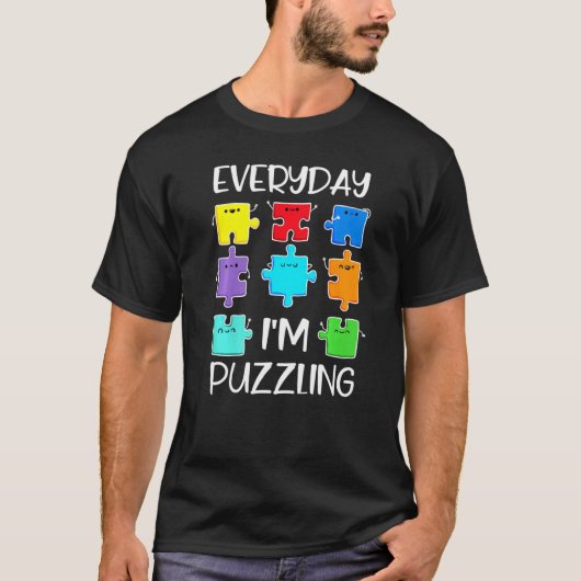 毎日パズルに夢中 自閉症啓発 パズル Tシャツ (正面)