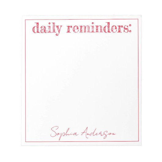 毎日リマインダー赤シンプルパーソナライズされた ノートパッド (正面)